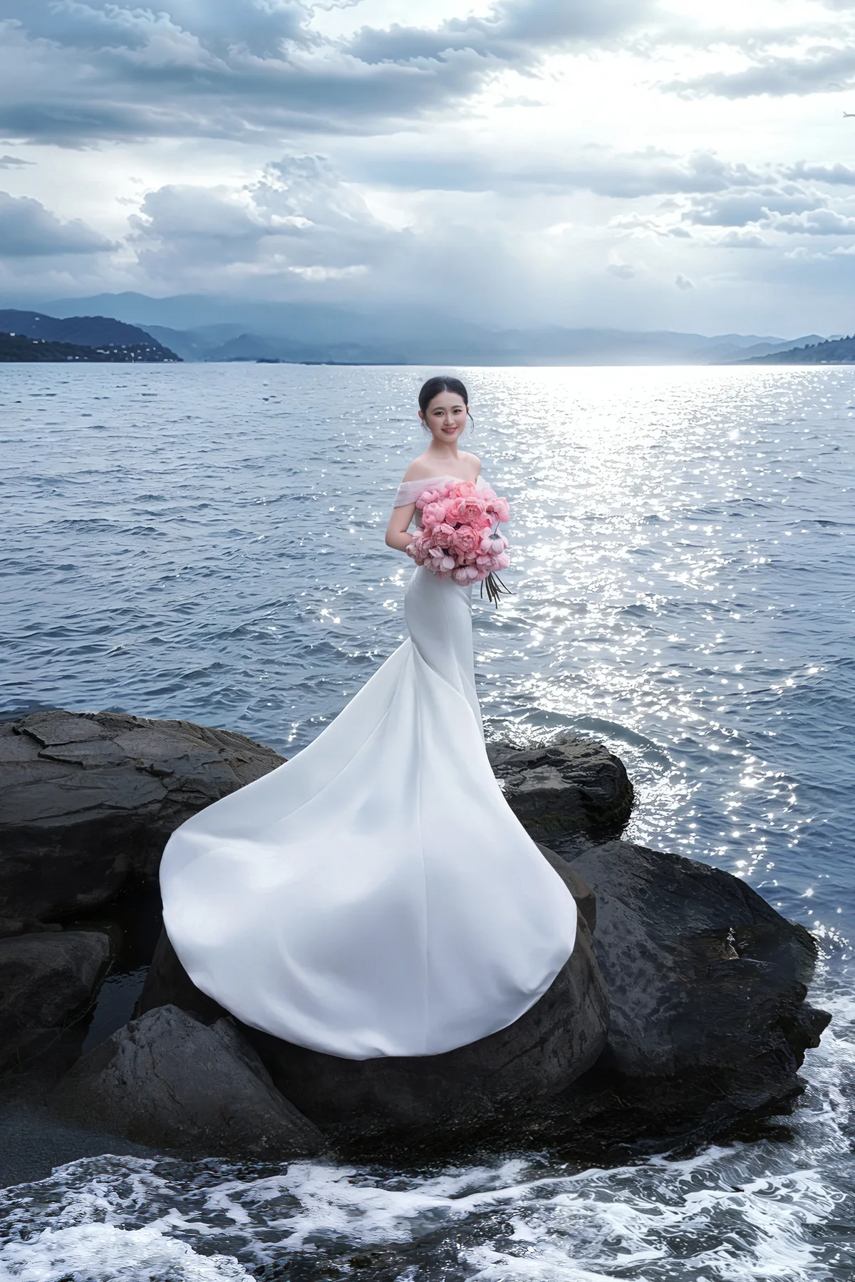 海边新娘婚纱照